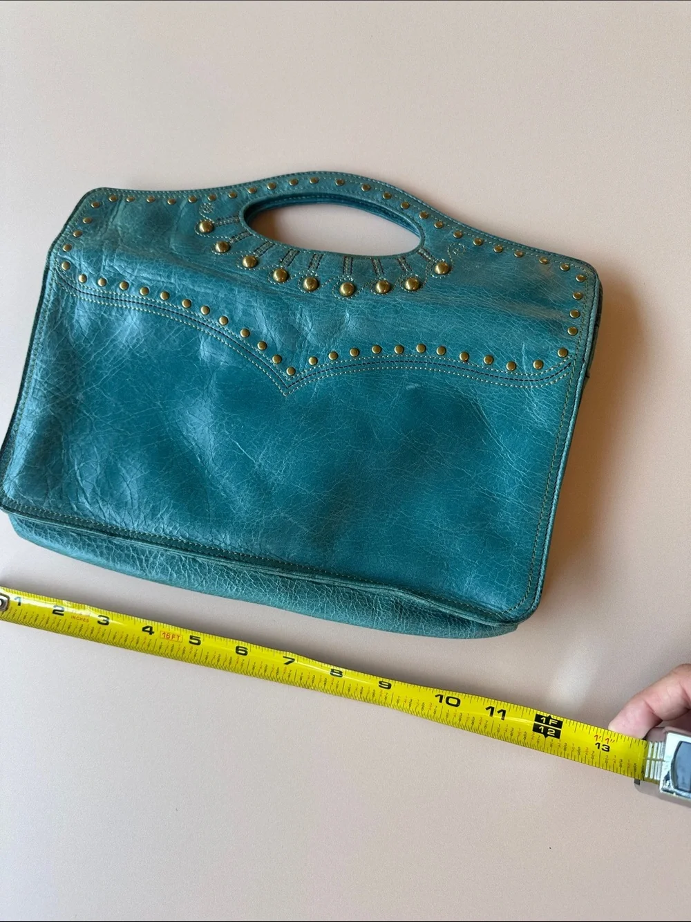 HOBO Teal Studded Leather Wristlet Clutch